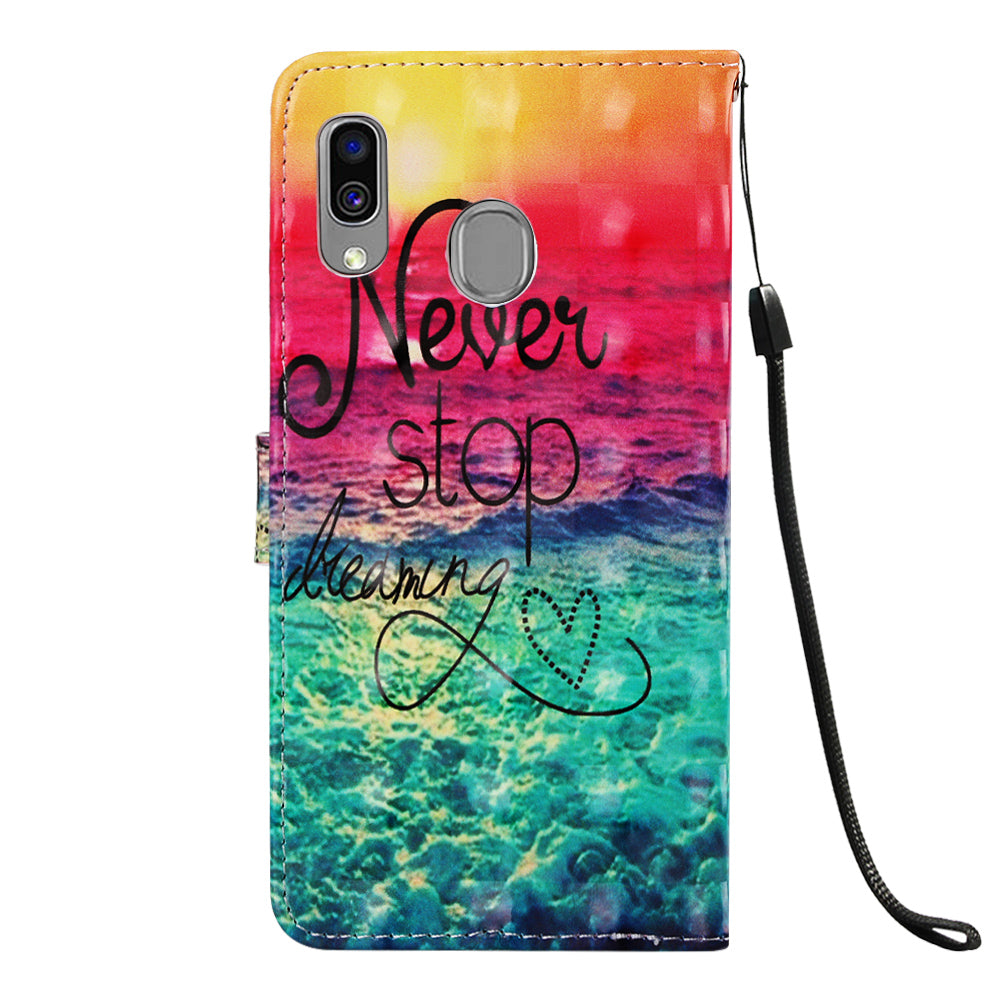 Pattern Printing PU Leather Wallet Case with Strap for Samsung Galaxy A40