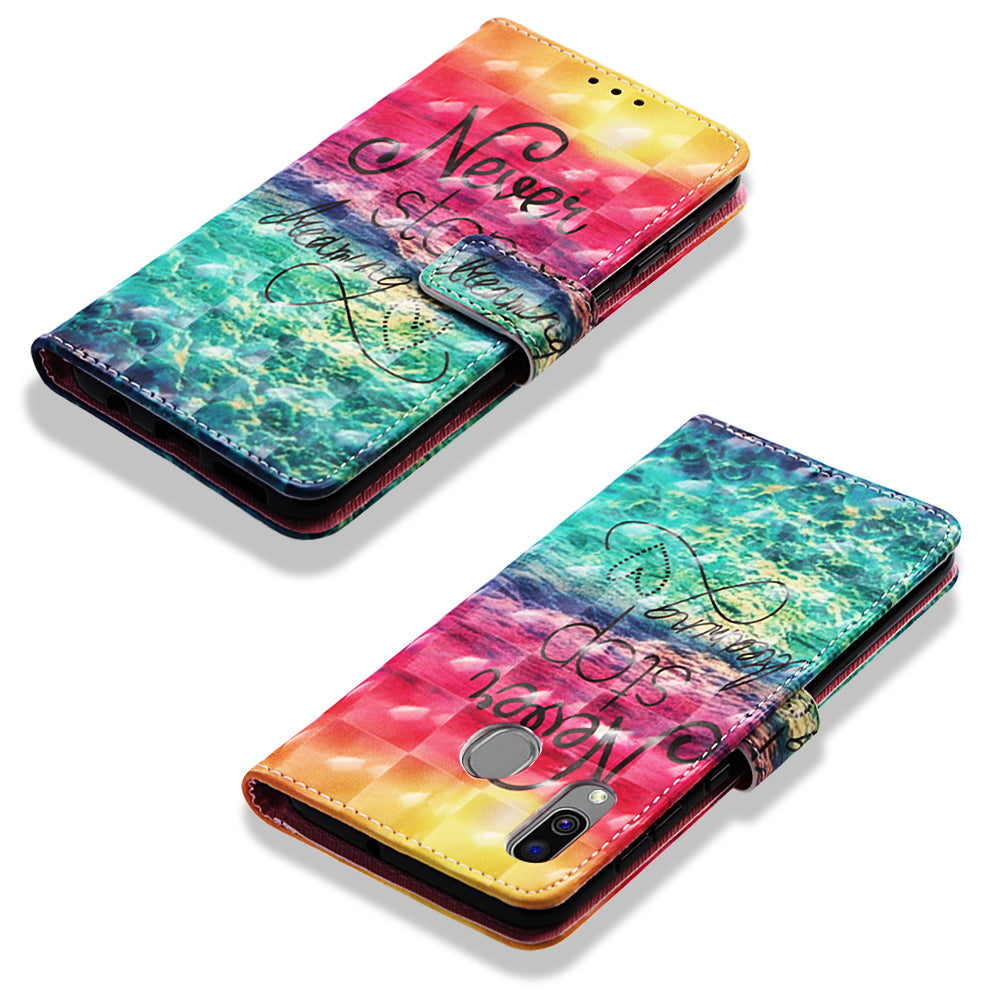 Pattern Printing PU Leather Wallet Case with Strap for Samsung Galaxy A40