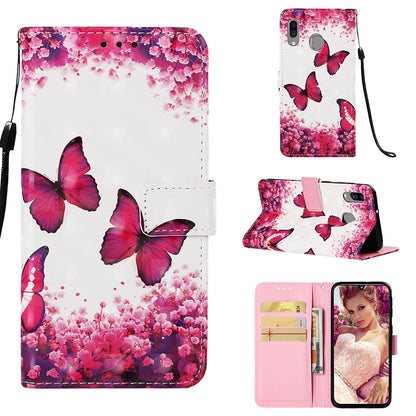 Pattern Printing PU Leather Wallet Case with Strap for Samsung Galaxy A40