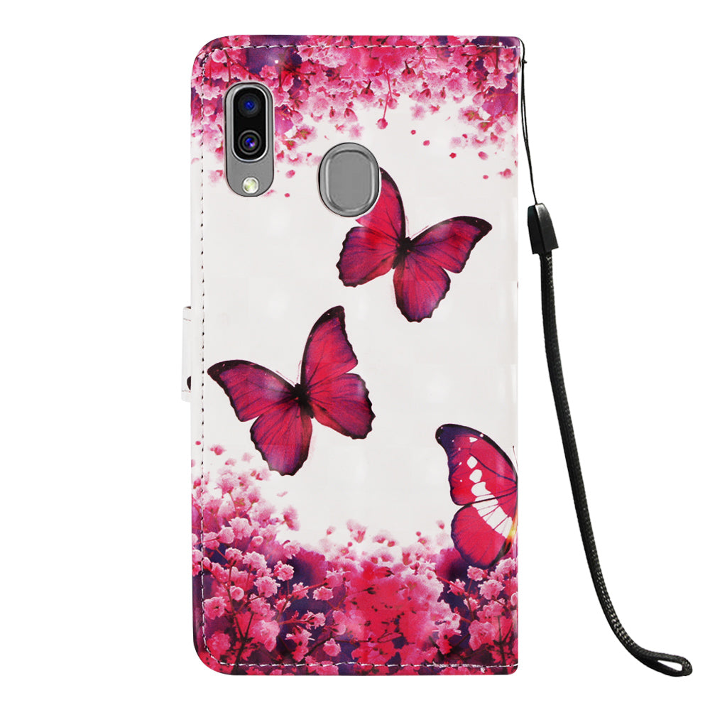Pattern Printing PU Leather Wallet Case with Strap for Samsung Galaxy A40