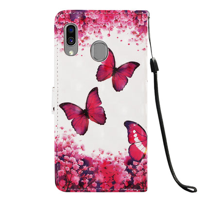 Pattern Printing PU Leather Wallet Case with Strap for Samsung Galaxy A40