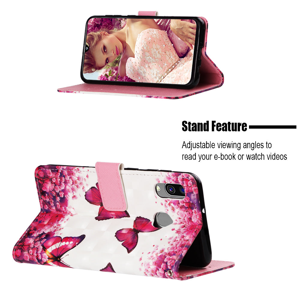 Pattern Printing PU Leather Wallet Case with Strap for Samsung Galaxy A40