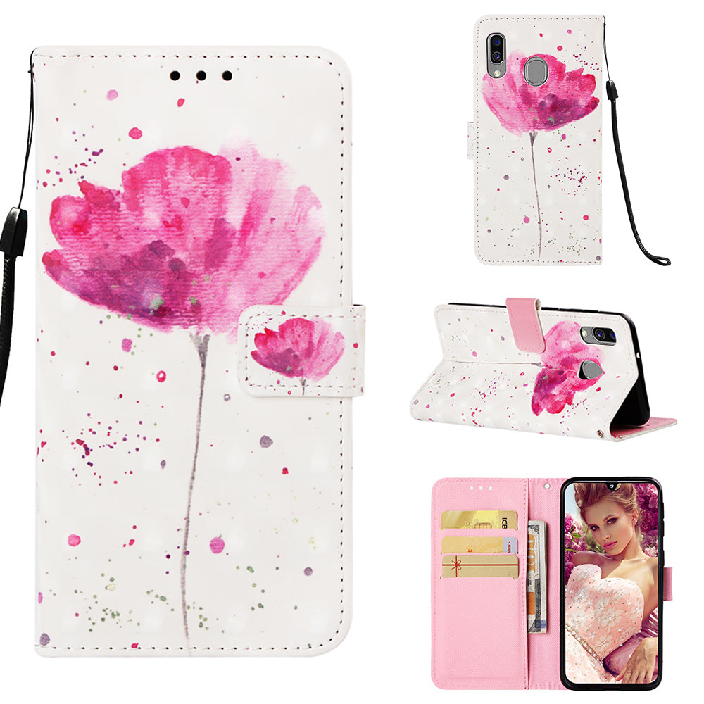 Pattern Printing PU Leather Wallet Case with Strap for Samsung Galaxy A40
