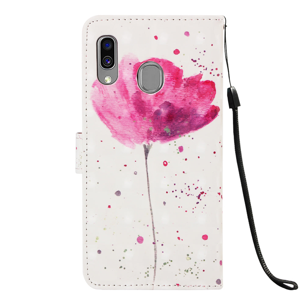 Pattern Printing PU Leather Wallet Case with Strap for Samsung Galaxy A40