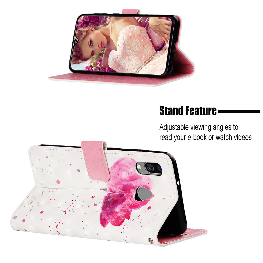 Pattern Printing PU Leather Wallet Case with Strap for Samsung Galaxy A40
