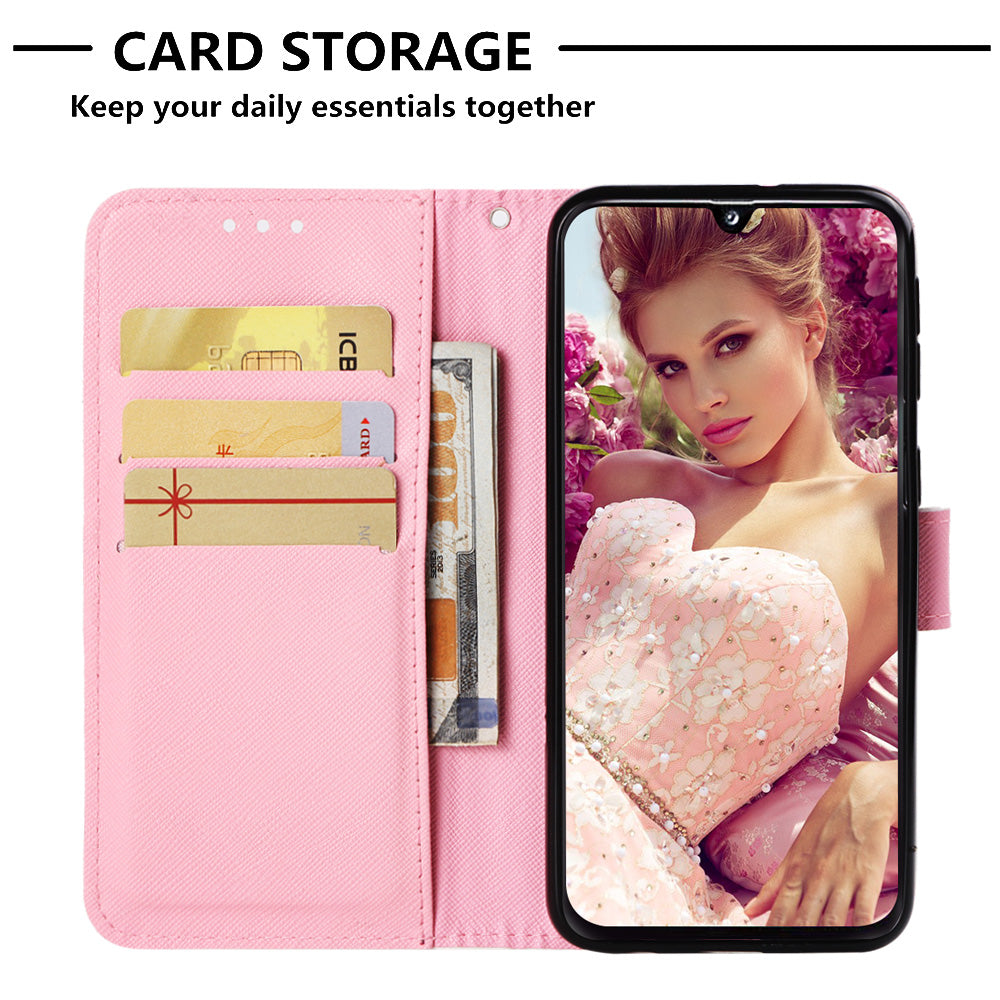 Pattern Printing PU Leather Wallet Case with Strap for Samsung Galaxy A40