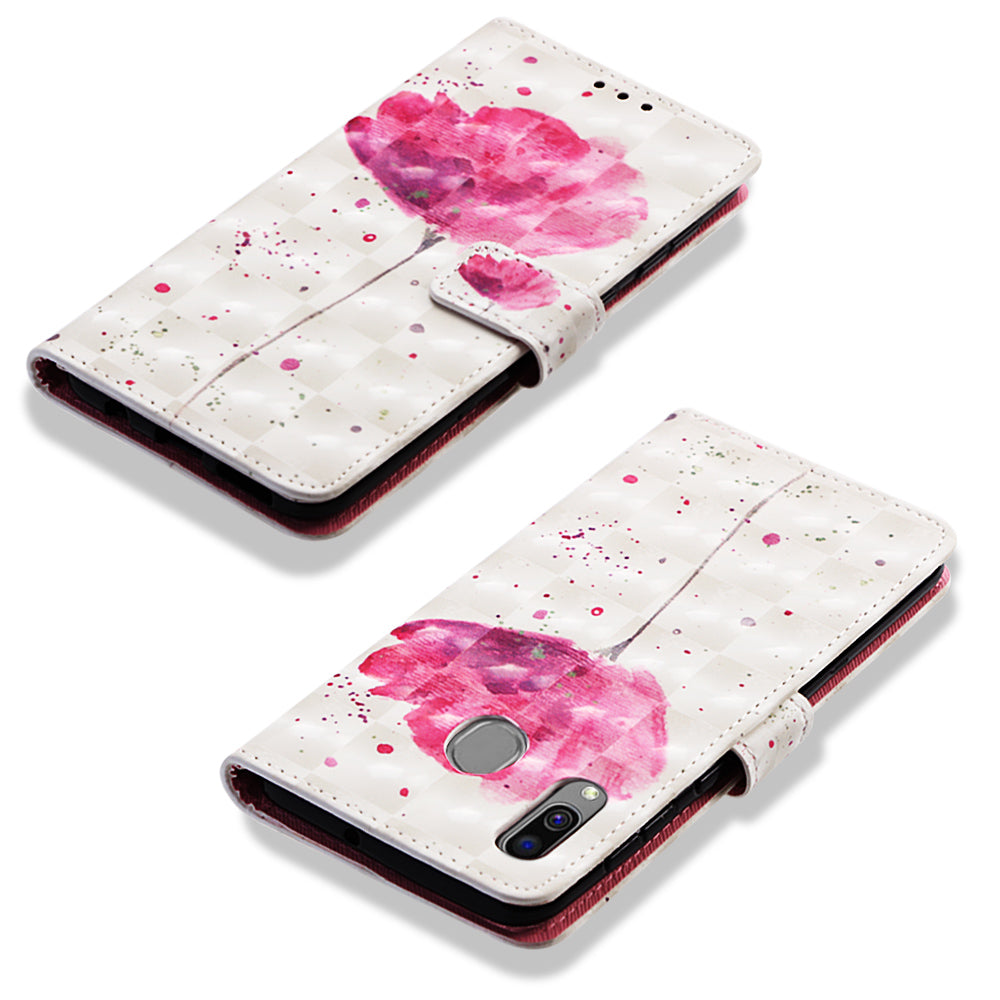 Pattern Printing PU Leather Wallet Case with Strap for Samsung Galaxy A40