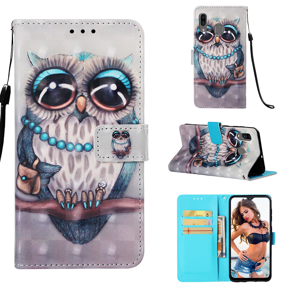 Pattern Printing Wallet Stand Leather Cover for Samsung Galaxy A20/A30