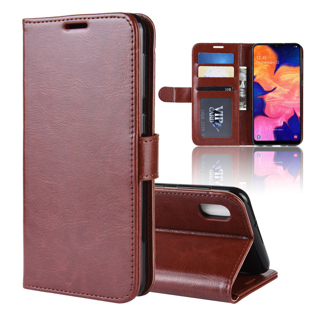 Crazy Horse Wallet Leather Mobile Cover for Samsung Galaxy A10