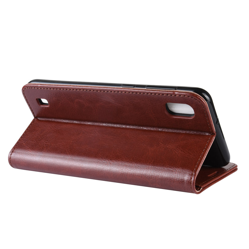Crazy Horse Wallet Leather Mobile Cover for Samsung Galaxy A10