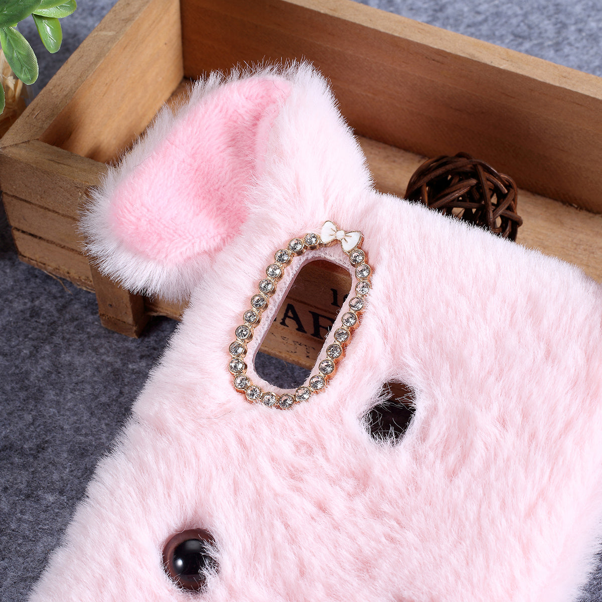 Rhinestone Decor Fluffy Fur Coated TPU Case for Samsung Galaxy A30/A20