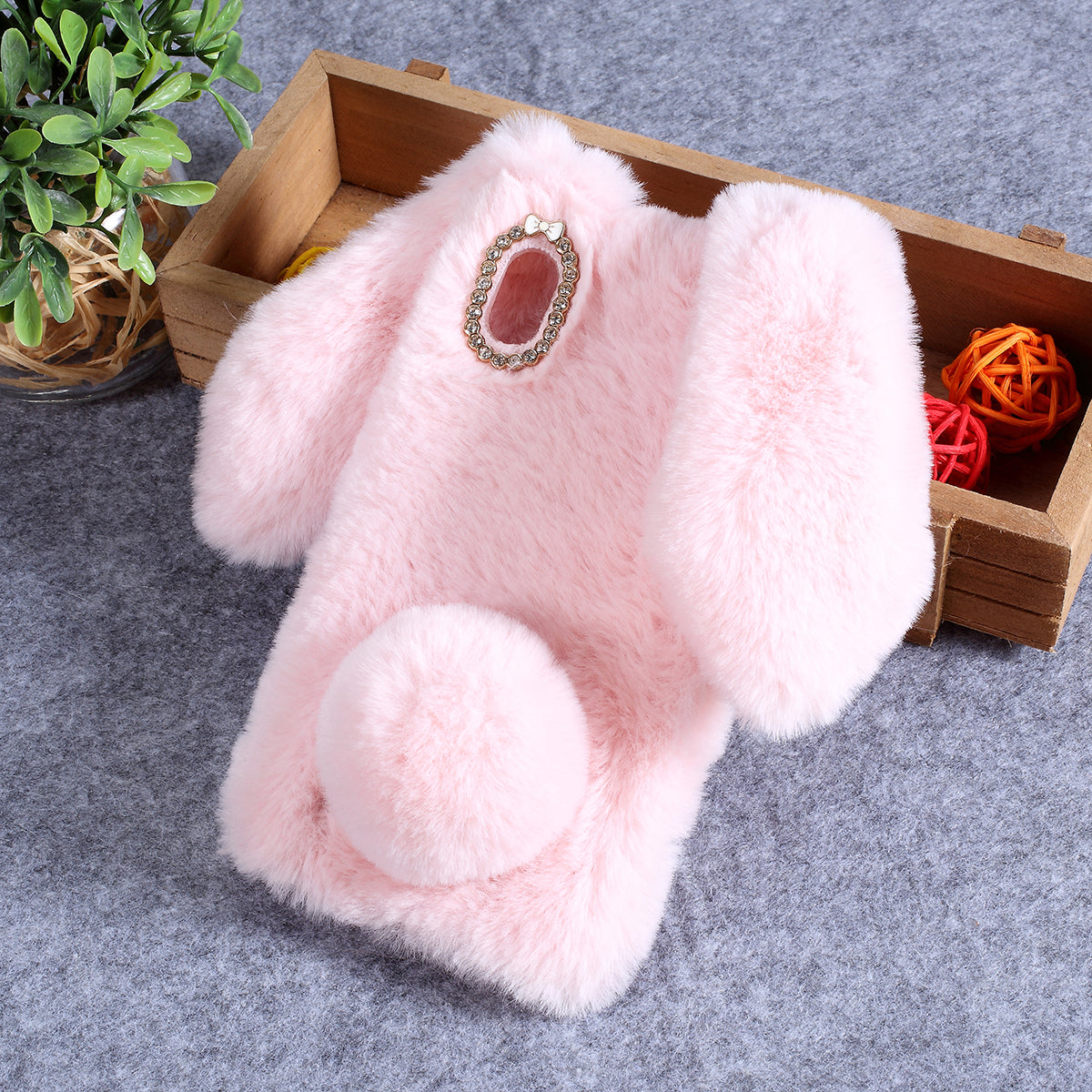 Rabbit Shape Fluffy Fur Coated Rhinestone TPU Case for Samsung Galaxy A10