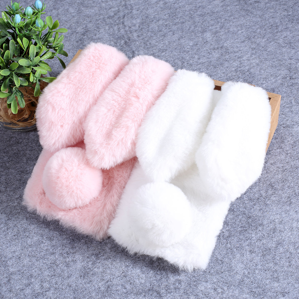 Rabbit Shape Fluffy Fur Coated Rhinestone TPU Case for Samsung Galaxy A10