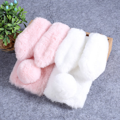 Rabbit Shape Fluffy Fur Coated Rhinestone TPU Case for Samsung Galaxy A10