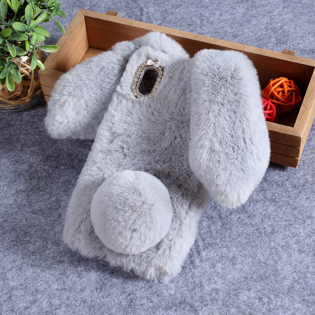 Rabbit Shape Fluffy Fur Coated Rhinestone TPU Case for Samsung Galaxy A10