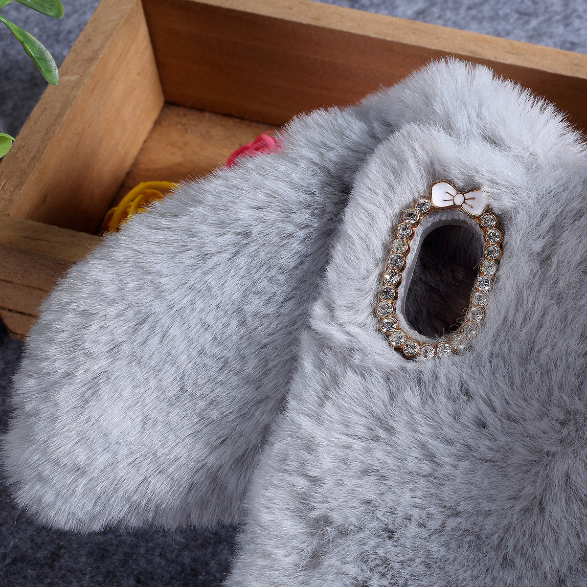 Rabbit Shape Fluffy Fur Coated Rhinestone TPU Case for Samsung Galaxy A10