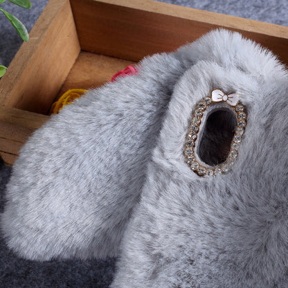 Rabbit Shape Fluffy Fur Coated Rhinestone TPU Case for Samsung Galaxy A10