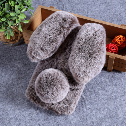Rabbit Shape Fluffy Fur Coated Rhinestone TPU Case for Samsung Galaxy A10