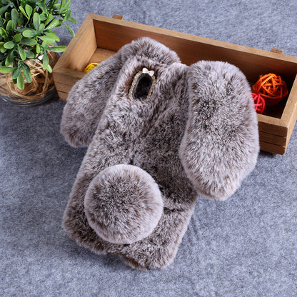 Rabbit Shape Fluffy Fur Coated Rhinestone TPU Case for Samsung Galaxy A10