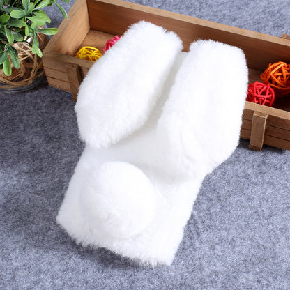 Rabbit Shape Fluffy Fur Coated Rhinestone TPU Case for Samsung Galaxy A10