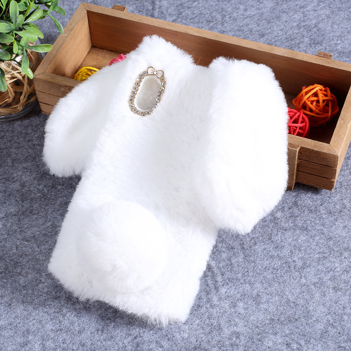 Rabbit Shape Fluffy Fur Coated Rhinestone TPU Case for Samsung Galaxy A10