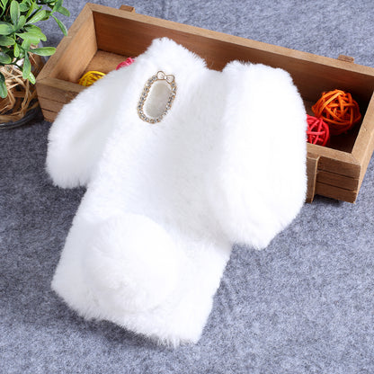 Rabbit Shape Fluffy Fur Coated Rhinestone TPU Case for Samsung Galaxy A10