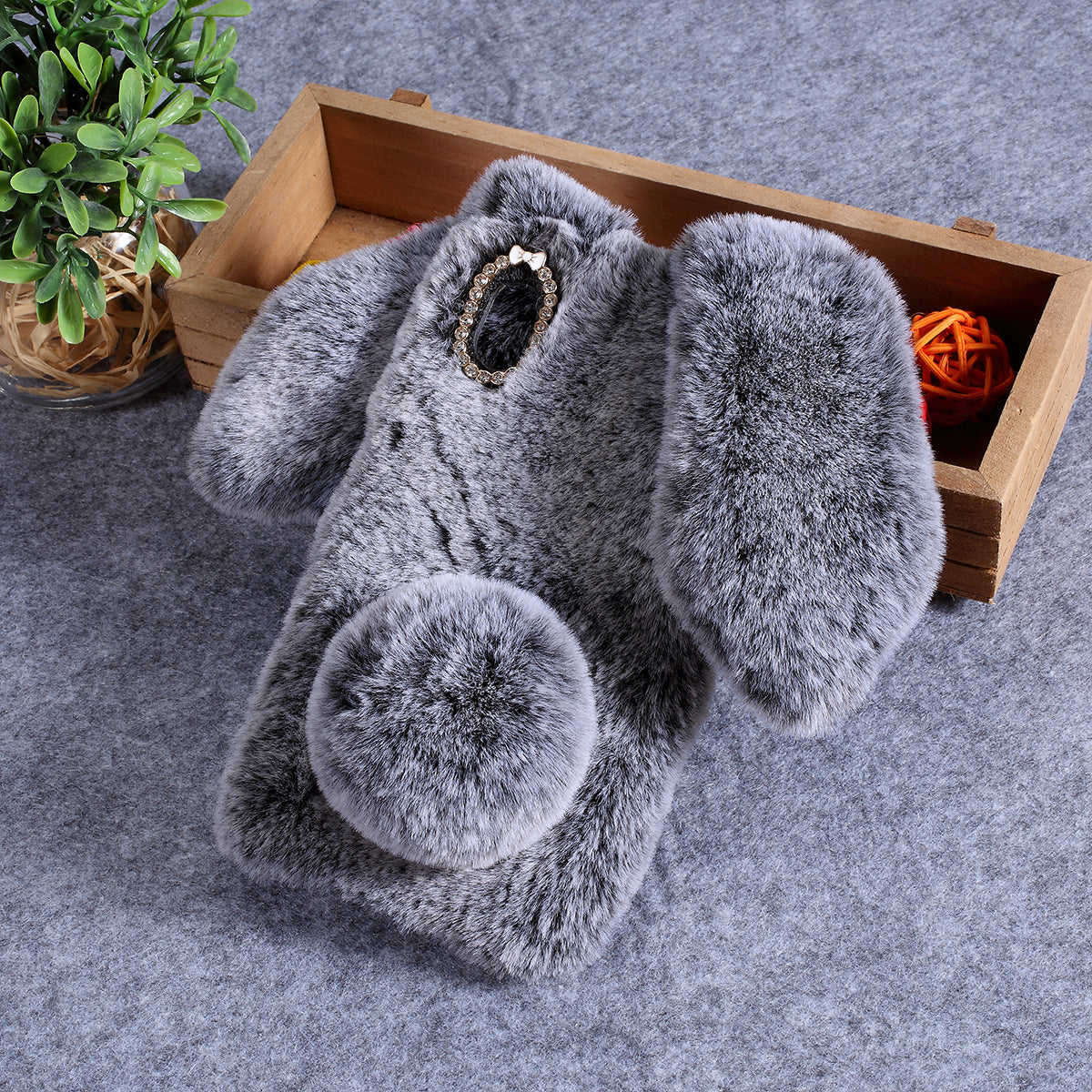 Rabbit Shape Fluffy Fur Coated Rhinestone TPU Case for Samsung Galaxy A10