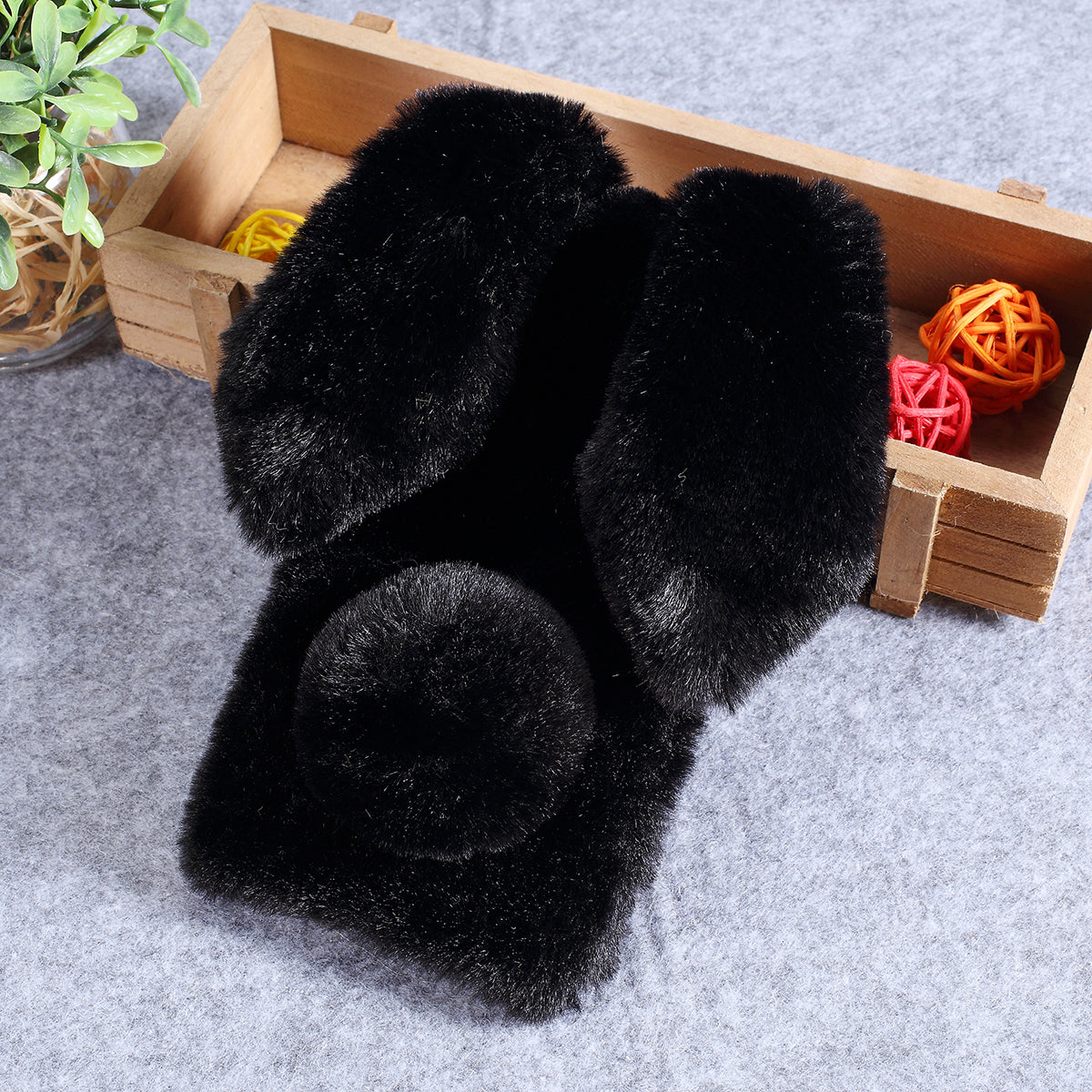 Rabbit Shape Fluffy Fur Coated Rhinestone TPU Case for Samsung Galaxy A10