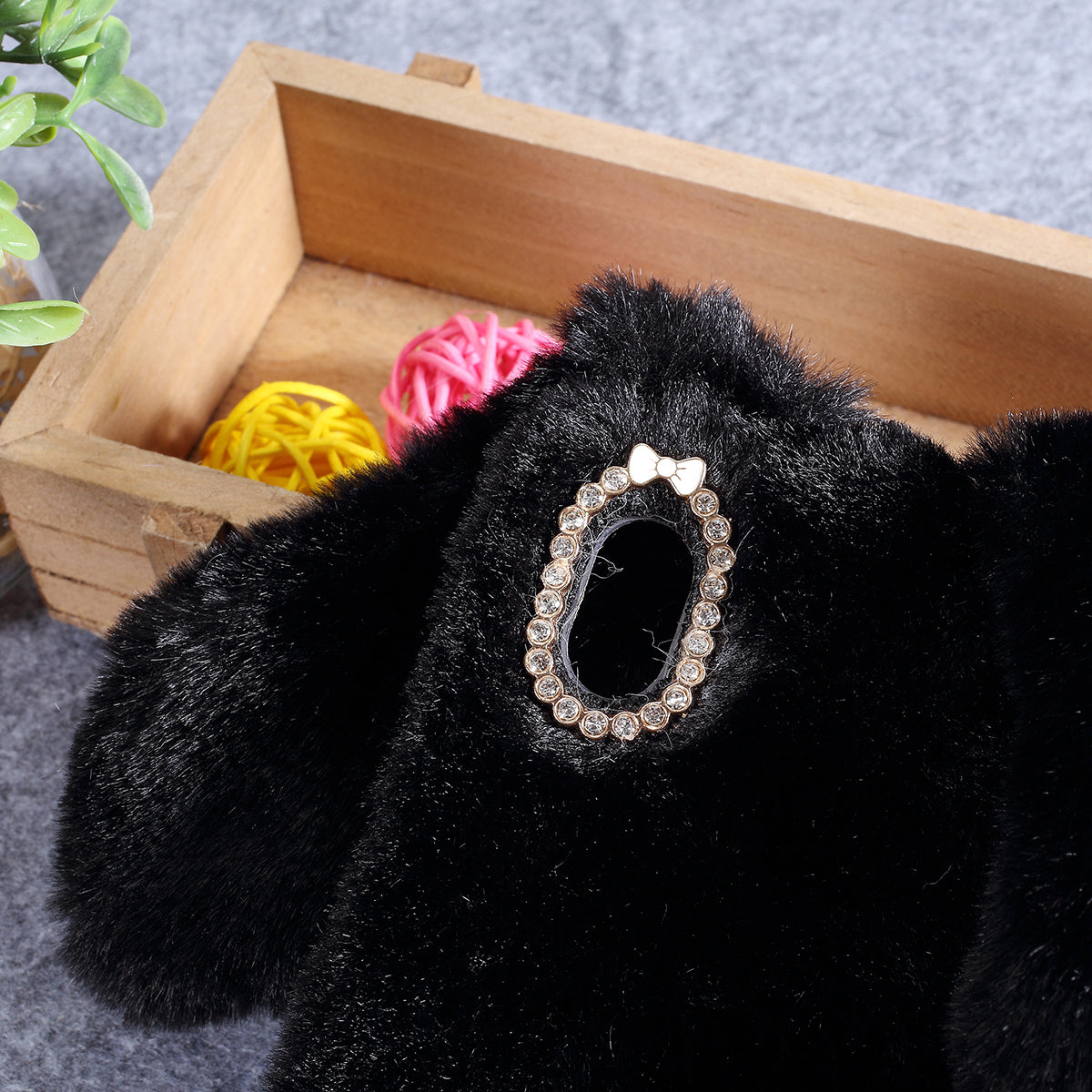 Rabbit Shape Fluffy Fur Coated Rhinestone TPU Case for Samsung Galaxy A10