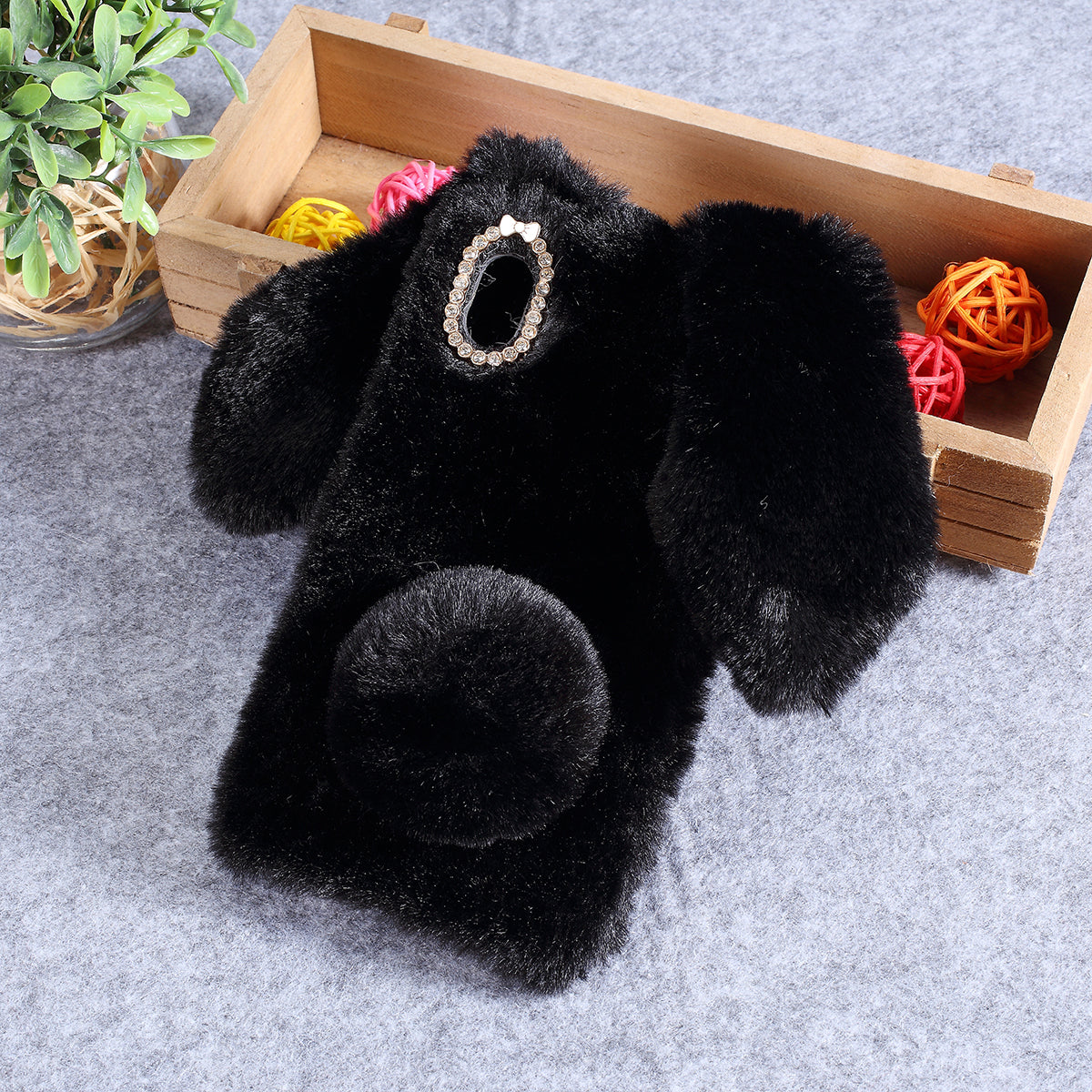 Rabbit Shape Fluffy Fur Coated Rhinestone TPU Case for Samsung Galaxy A10