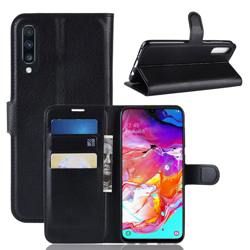 Litchi Skin PU Leather Magnetic Wallet Stand Case for Samsung Galaxy A70
