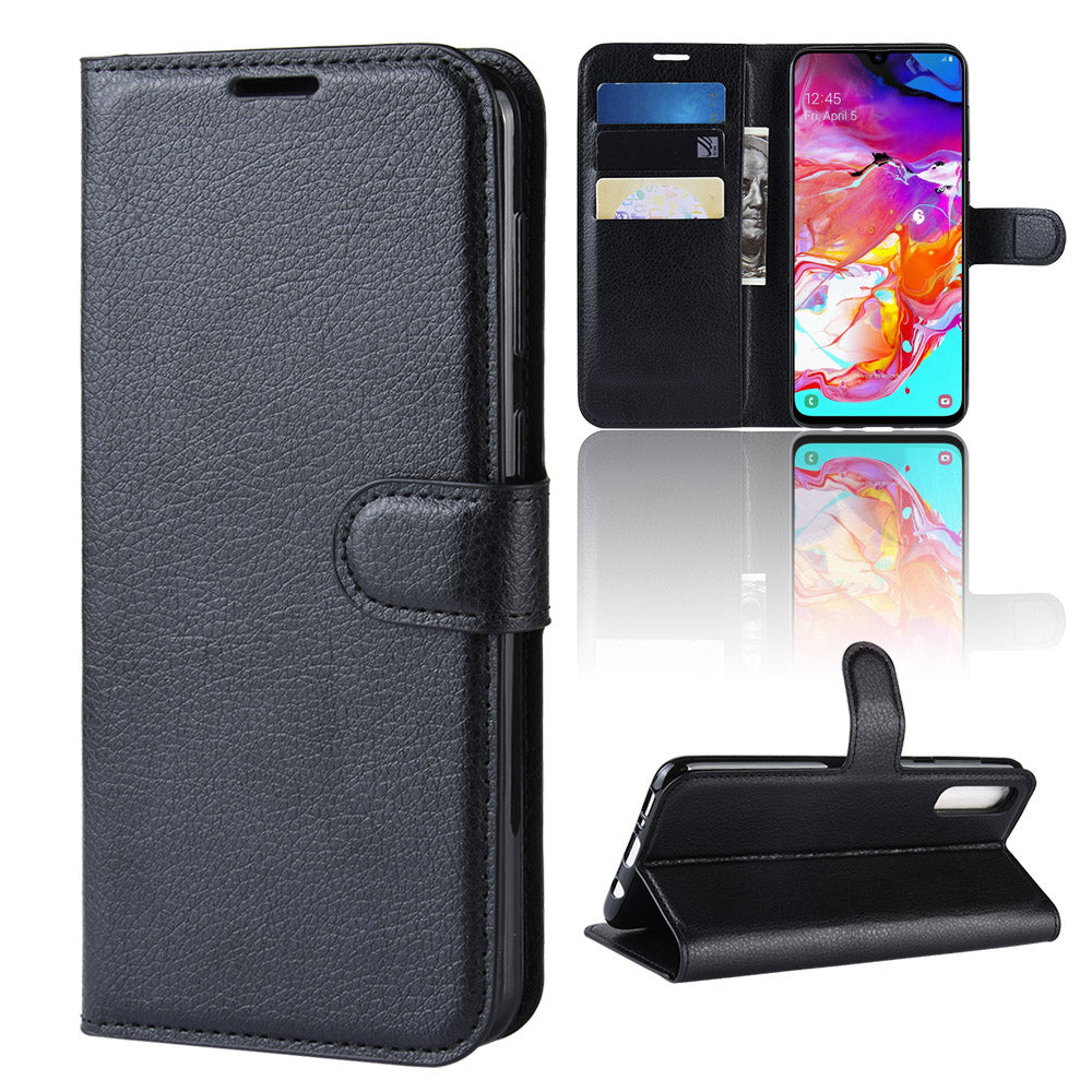Litchi Skin PU Leather Magnetic Wallet Stand Case for Samsung Galaxy A70