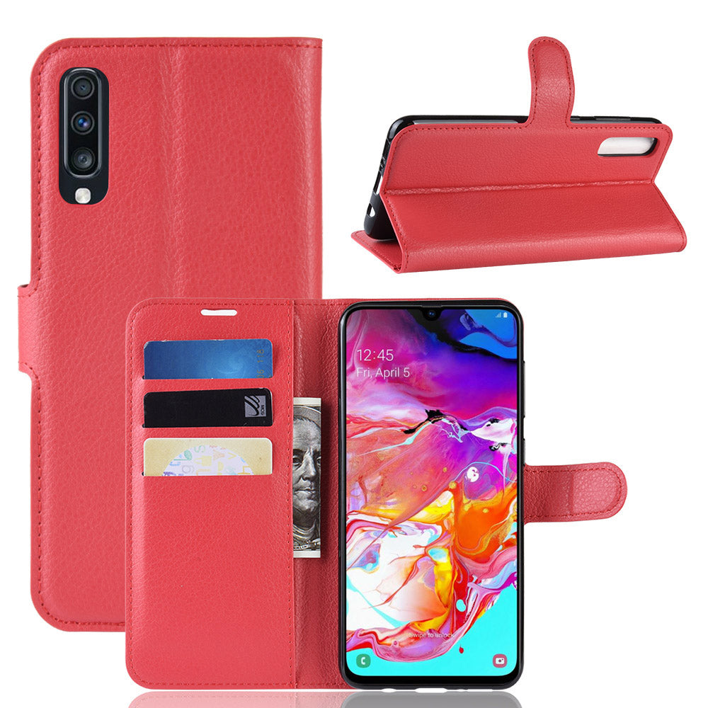 Litchi Skin PU Leather Magnetic Wallet Stand Case for Samsung Galaxy A70