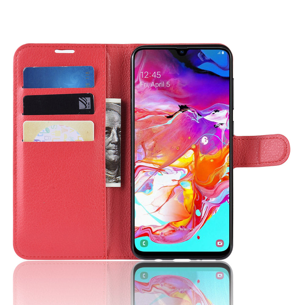 Litchi Skin PU Leather Magnetic Wallet Stand Case for Samsung Galaxy A70