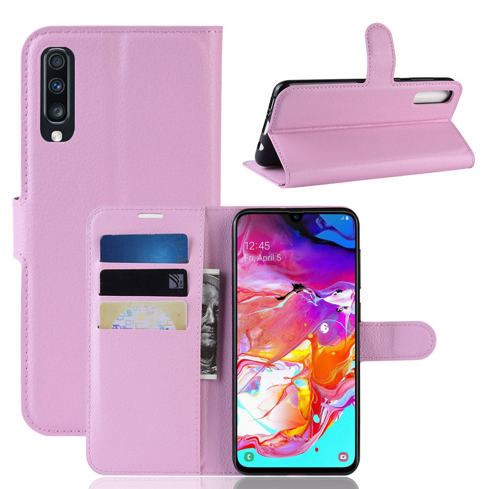 Litchi Skin PU Leather Magnetic Wallet Stand Case for Samsung Galaxy A70