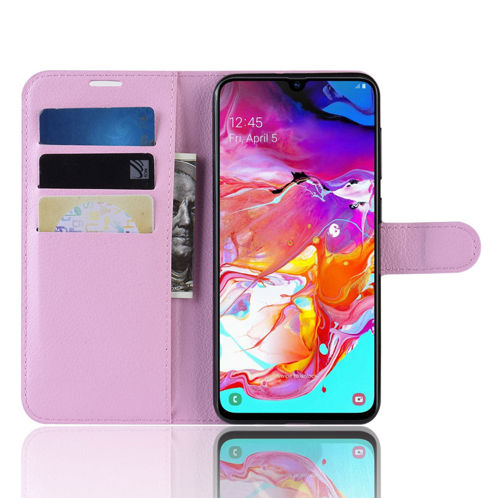 Litchi Skin PU Leather Magnetic Wallet Stand Case for Samsung Galaxy A70