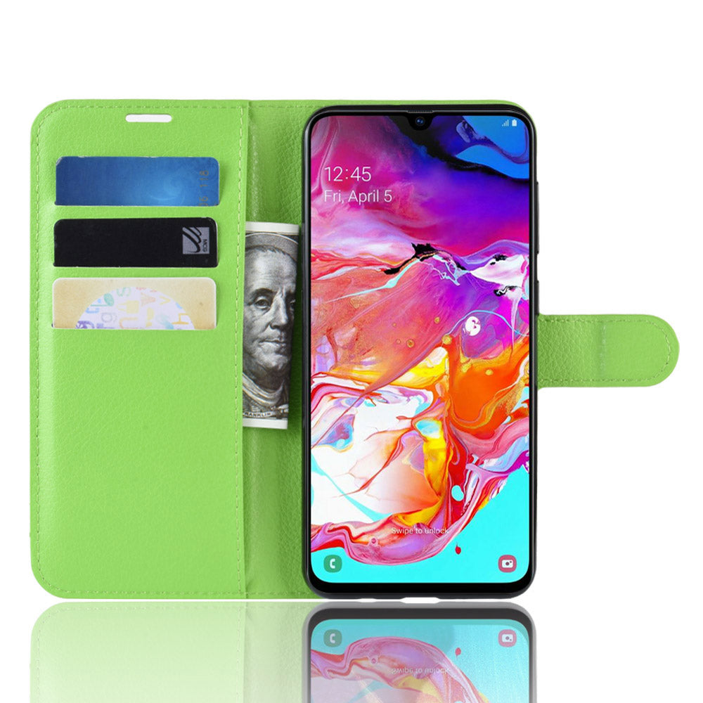 Litchi Skin PU Leather Magnetic Wallet Stand Case for Samsung Galaxy A70