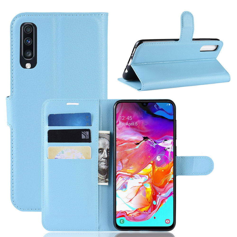 Litchi Skin PU Leather Magnetic Wallet Stand Case for Samsung Galaxy A70