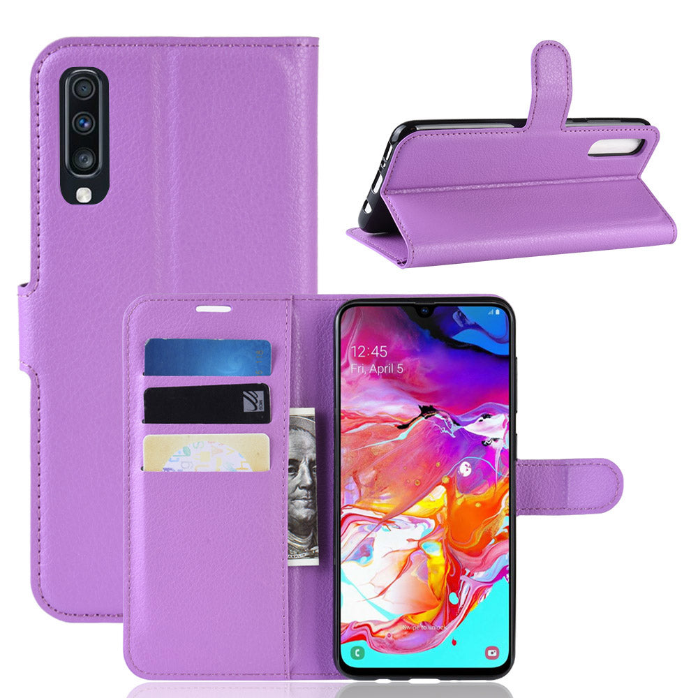 Litchi Skin PU Leather Magnetic Wallet Stand Case for Samsung Galaxy A70