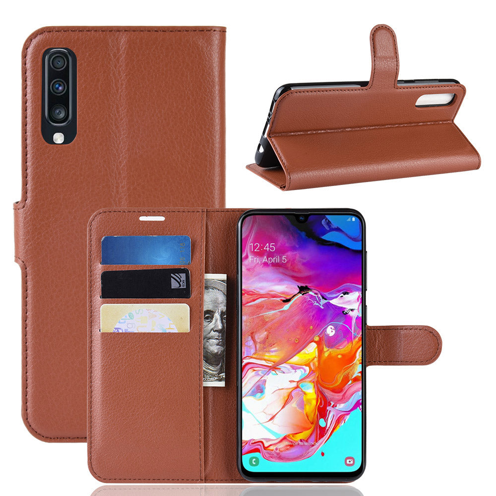 Litchi Skin PU Leather Magnetic Wallet Stand Case for Samsung Galaxy A70