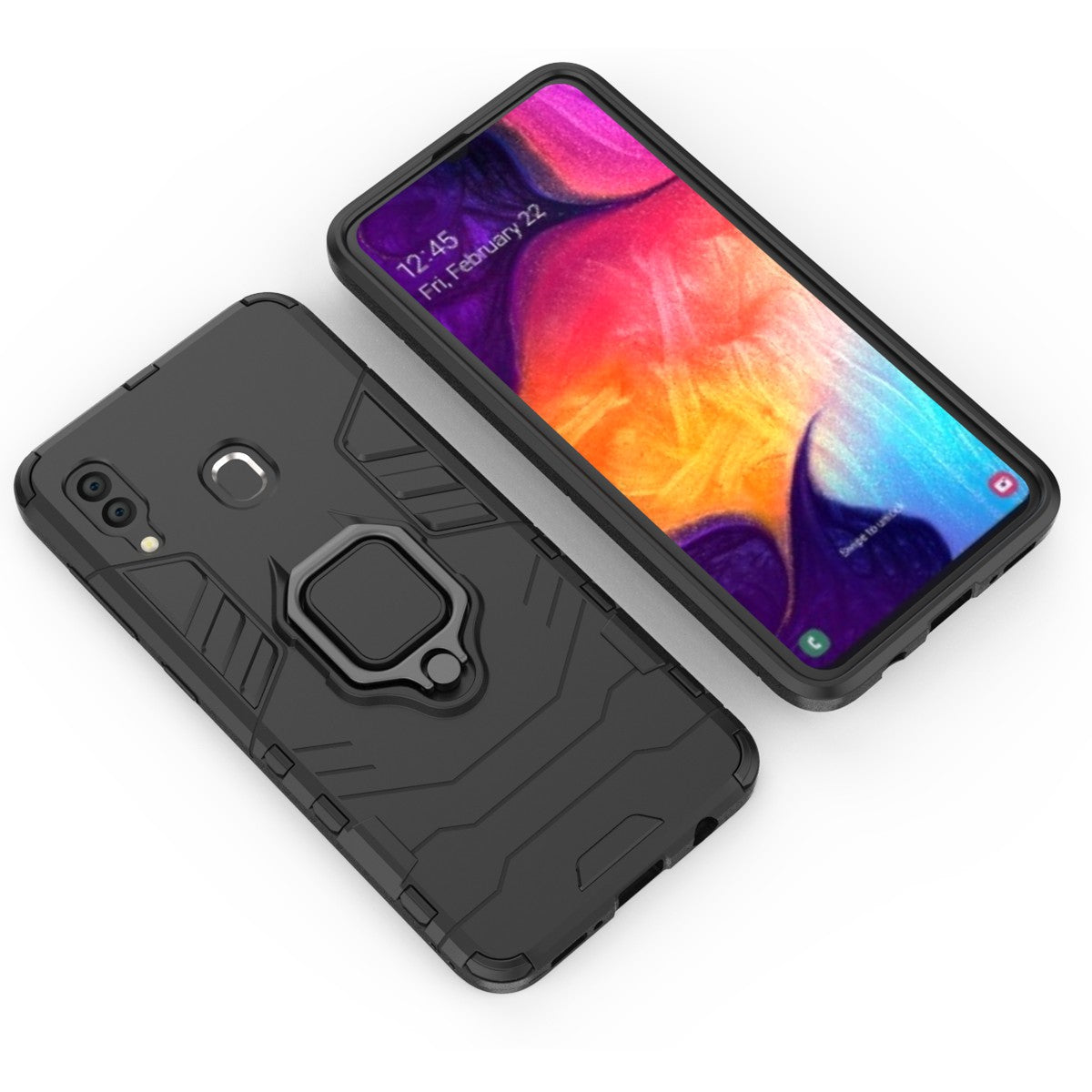 Cool Guard Ring Holder Kickstand PC TPU Hybrid Case for Samsung Galaxy A30 / A20