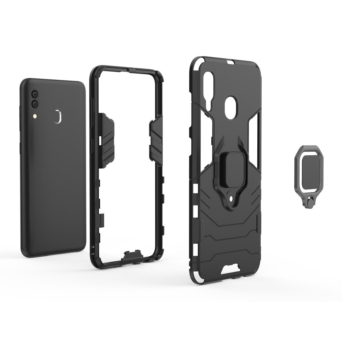 Cool Guard Ring Holder Kickstand PC TPU Hybrid Case for Samsung Galaxy A30 / A20