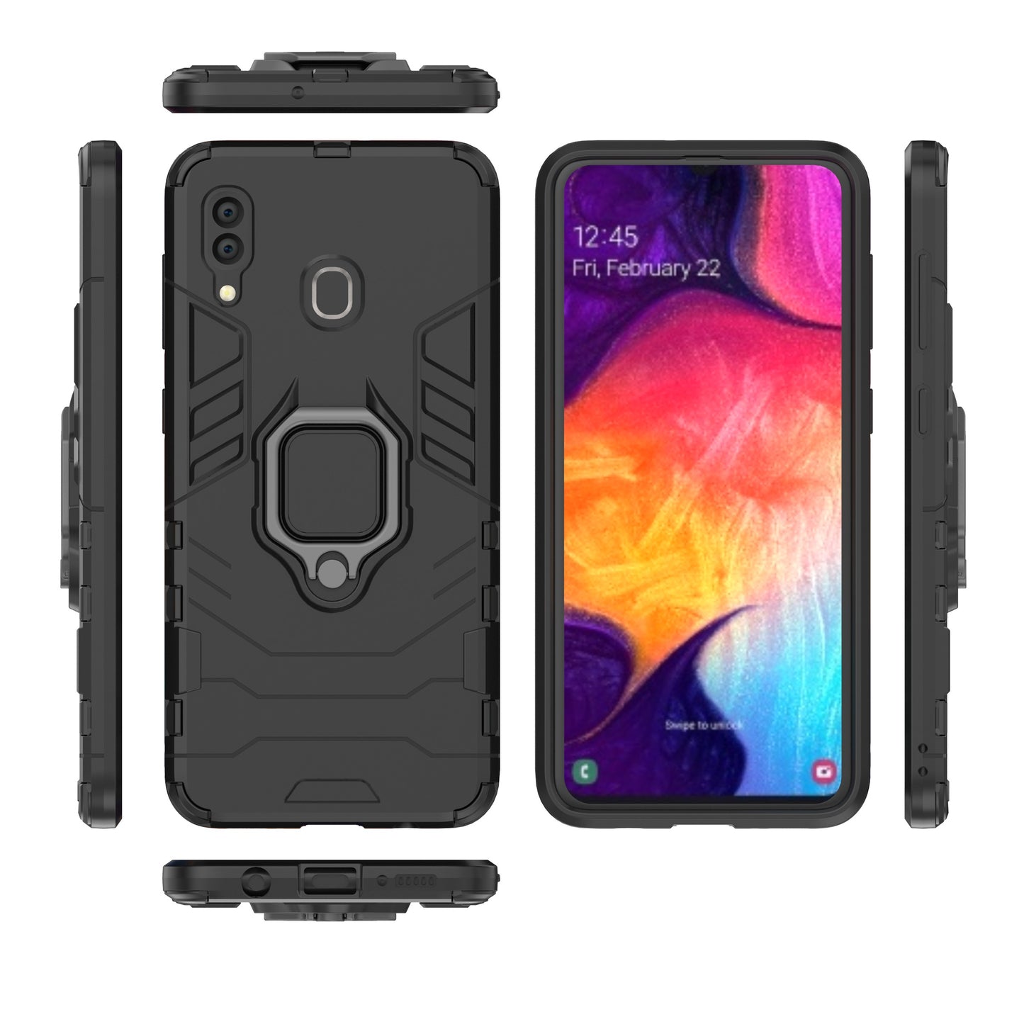 Cool Guard Ring Holder Kickstand PC TPU Hybrid Case for Samsung Galaxy A30 / A20