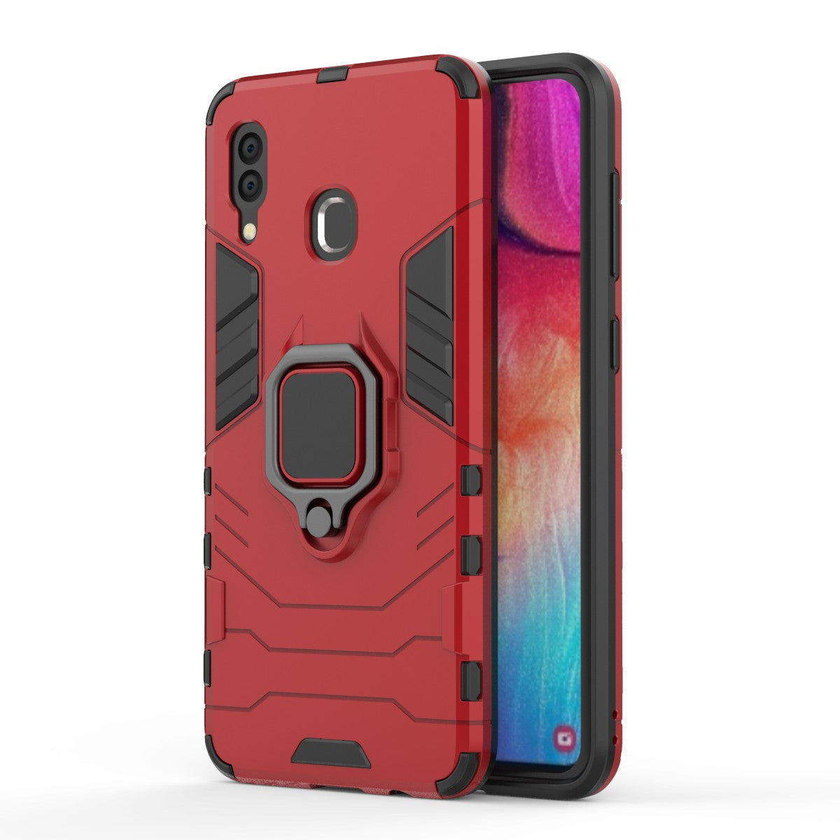 Cool Guard Ring Holder Kickstand PC TPU Hybrid Case for Samsung Galaxy A30 / A20