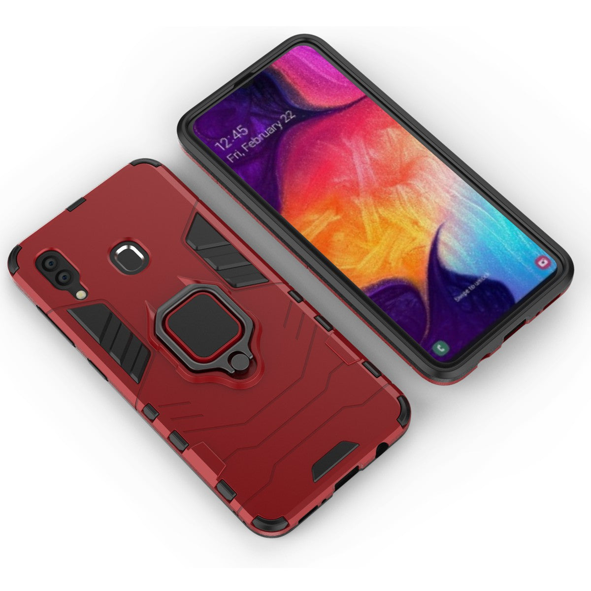 Cool Guard Ring Holder Kickstand PC TPU Hybrid Case for Samsung Galaxy A30 / A20