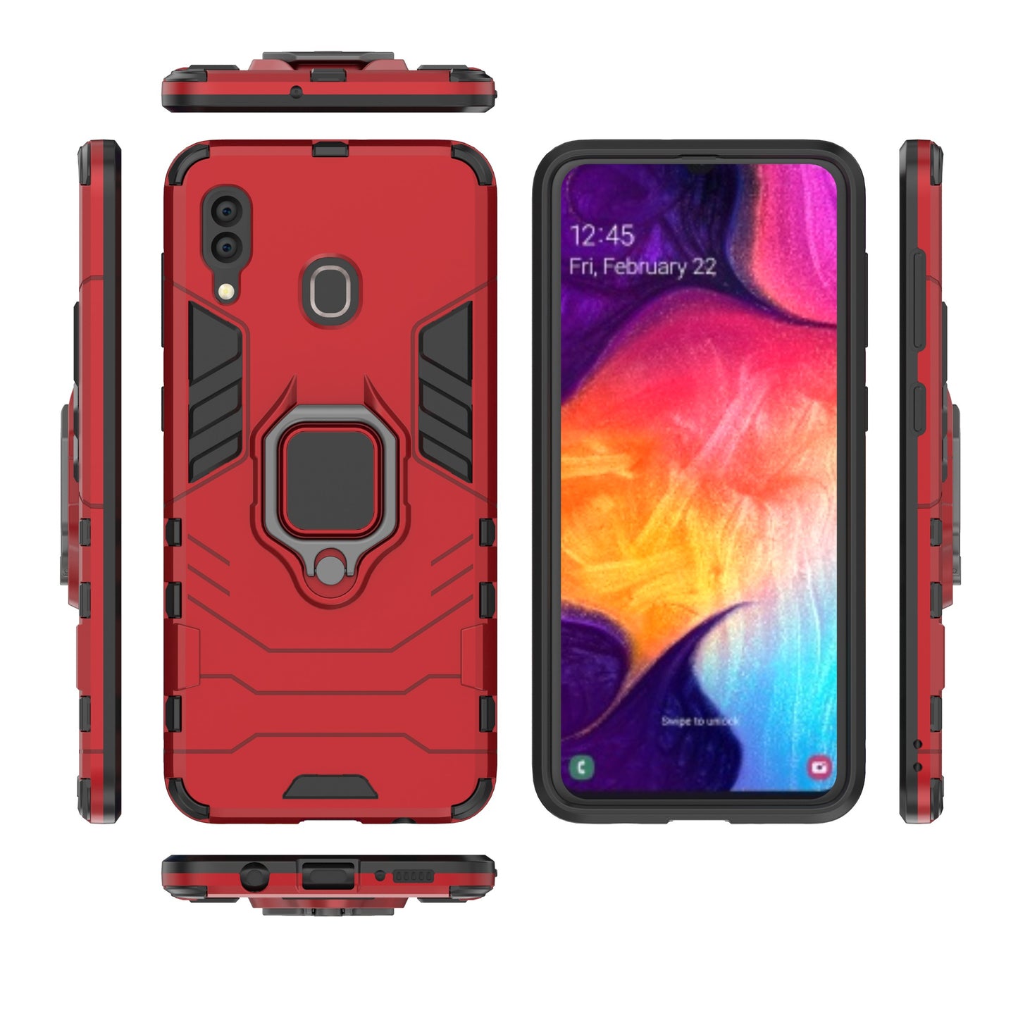Cool Guard Ring Holder Kickstand PC TPU Hybrid Case for Samsung Galaxy A30 / A20