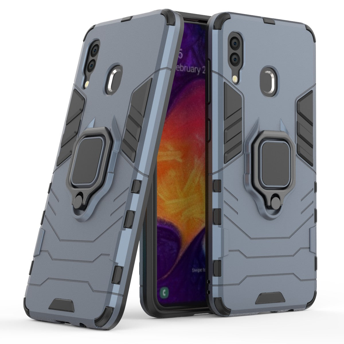 Cool Guard Ring Holder Kickstand PC TPU Hybrid Case for Samsung Galaxy A30 / A20