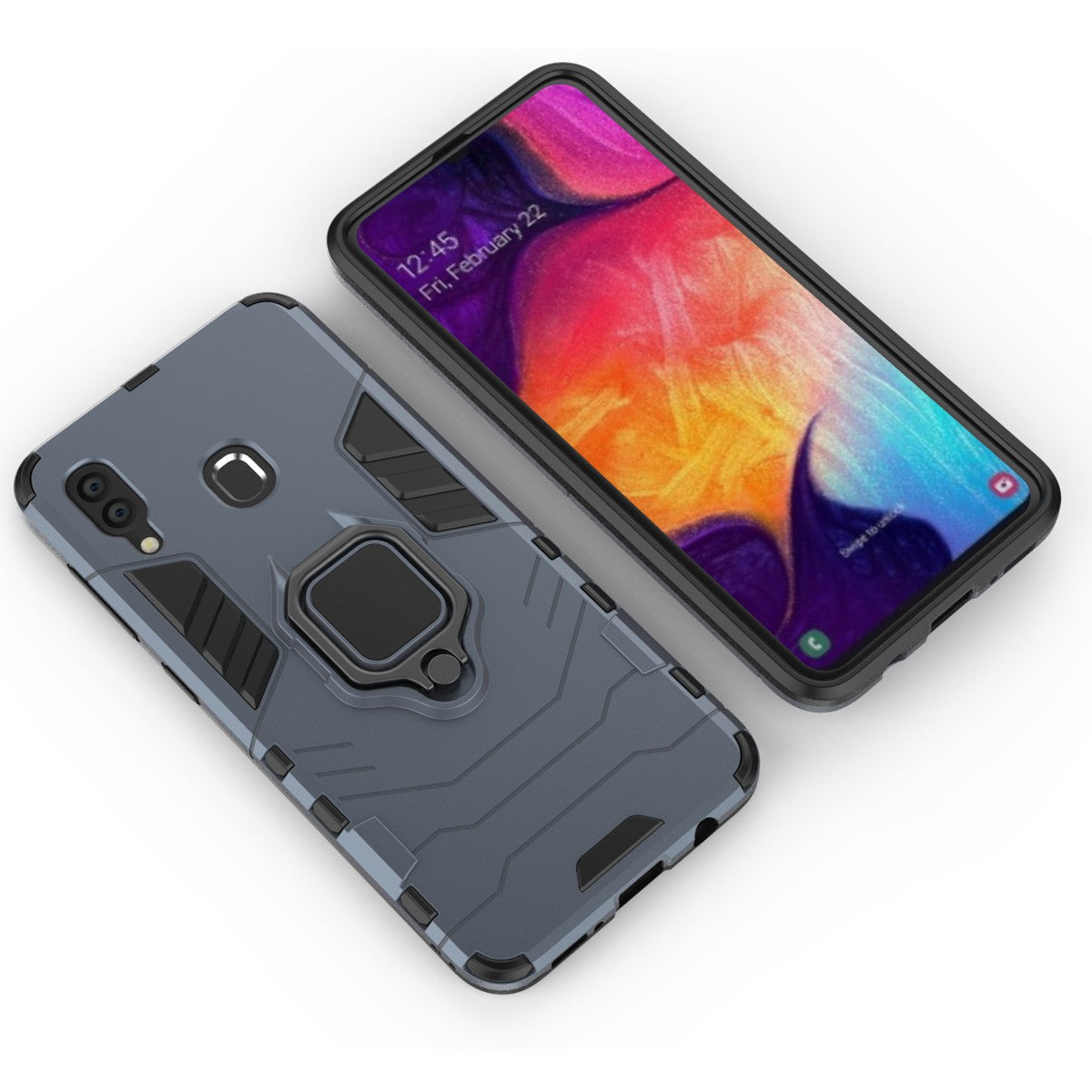Cool Guard Ring Holder Kickstand PC TPU Hybrid Case for Samsung Galaxy A30 / A20