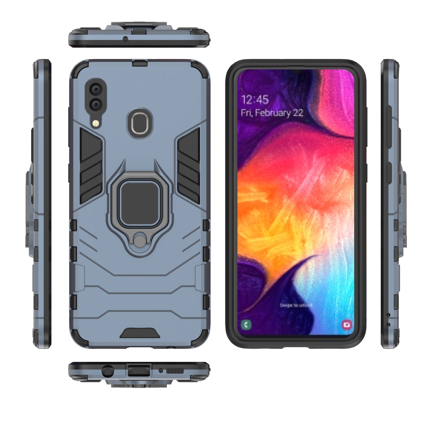 Cool Guard Ring Holder Kickstand PC TPU Hybrid Case for Samsung Galaxy A30 / A20