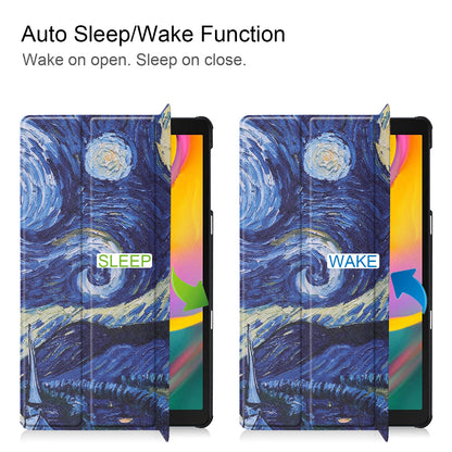 Pattern Printing Wear-resistant PU Leather Tri-fold Stand Auto Wake/Sleep Case for Samsung Galaxy Tab A 10.1 (2019) SM-T510 (Wi-Fi)/SM-T515 (LTE)